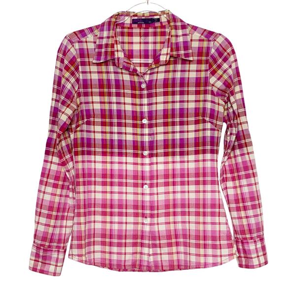 PRANA Plaid Button Up Long Sleeve Shirt Classic Fit Checked Pink Ombre Size XS - Picture 2 of 7